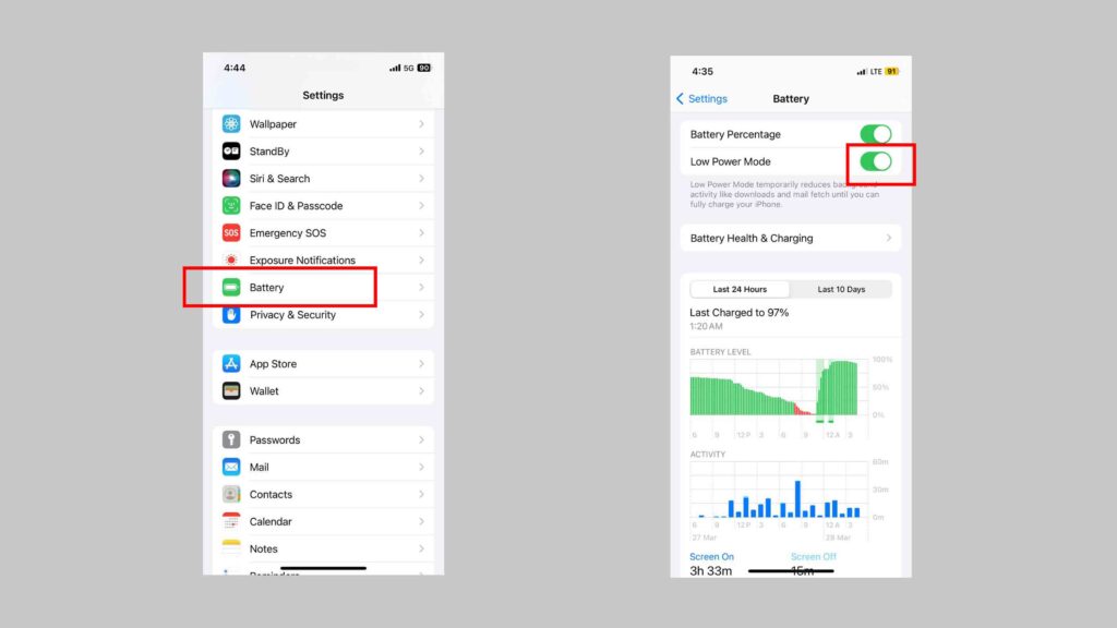 Enable Low Power Mode iPhone